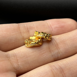 古法24K工艺黄金色925镶钻欢喜太浪卡环圆环隔片保色文玩手串配饰