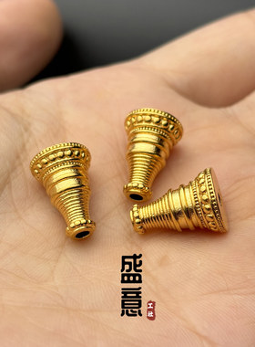 古法24K工艺黄金色925分体三通佛塔隔珠diy吊坠佛珠108手串配饰