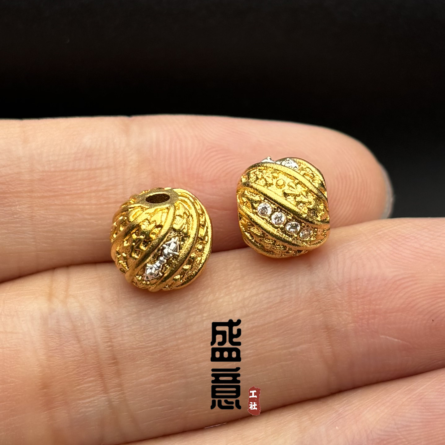 古法24K工艺黄金色镶钻龙鳞凯旋隔珠文玩手串散珠手持念珠diy配饰