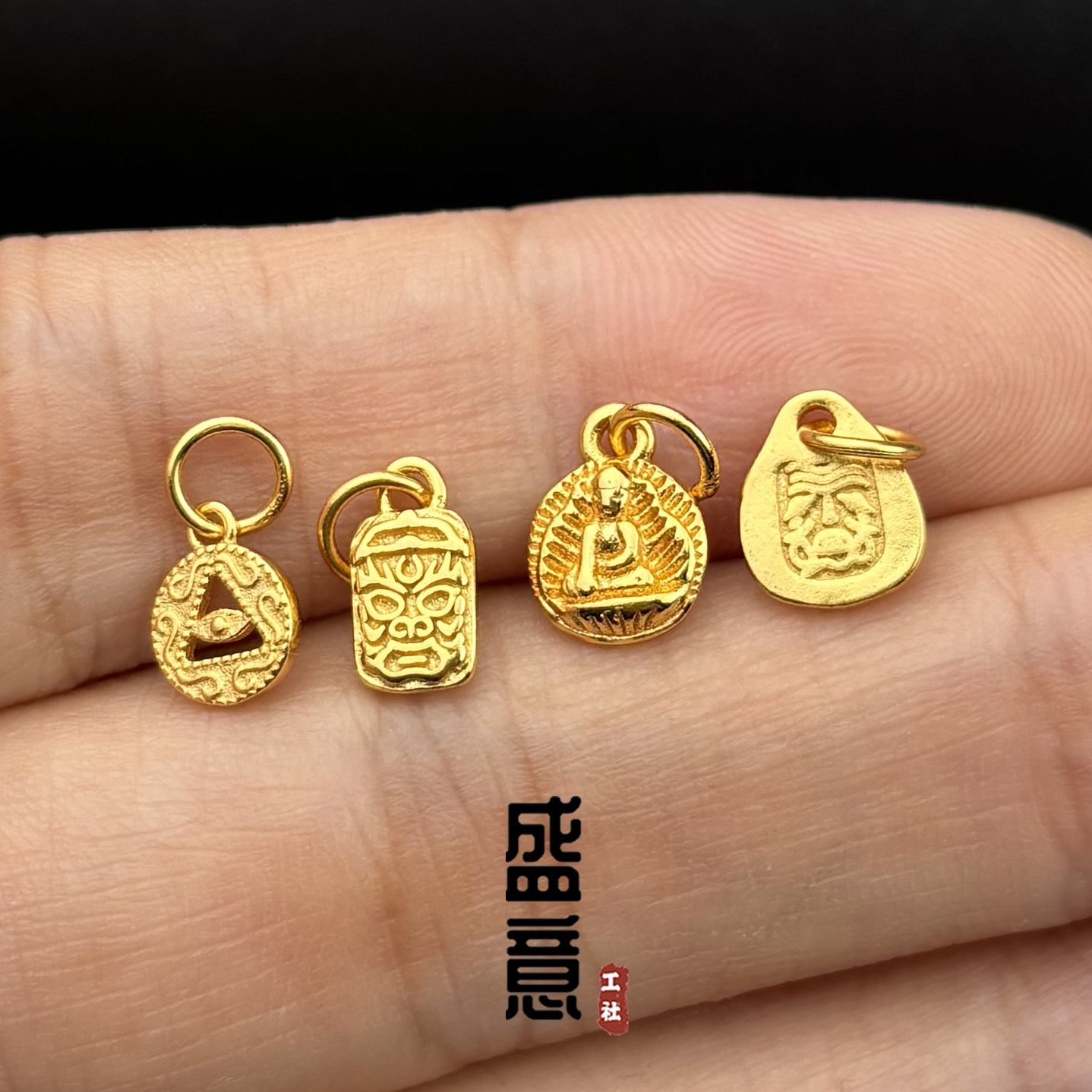 古法24K工艺黄金色扎基拉姆侧挂吊坠牌子滴溜文玩手持念珠diy配饰