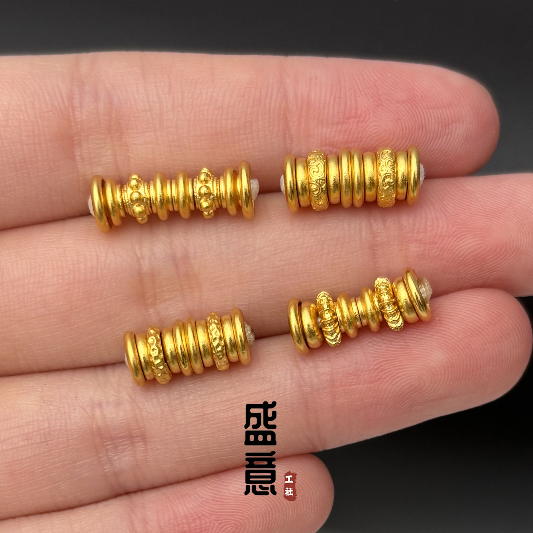 古法24K工艺黄金色万向轴唐草纹隔片锤纹隔珠文玩手串手链diy配饰
