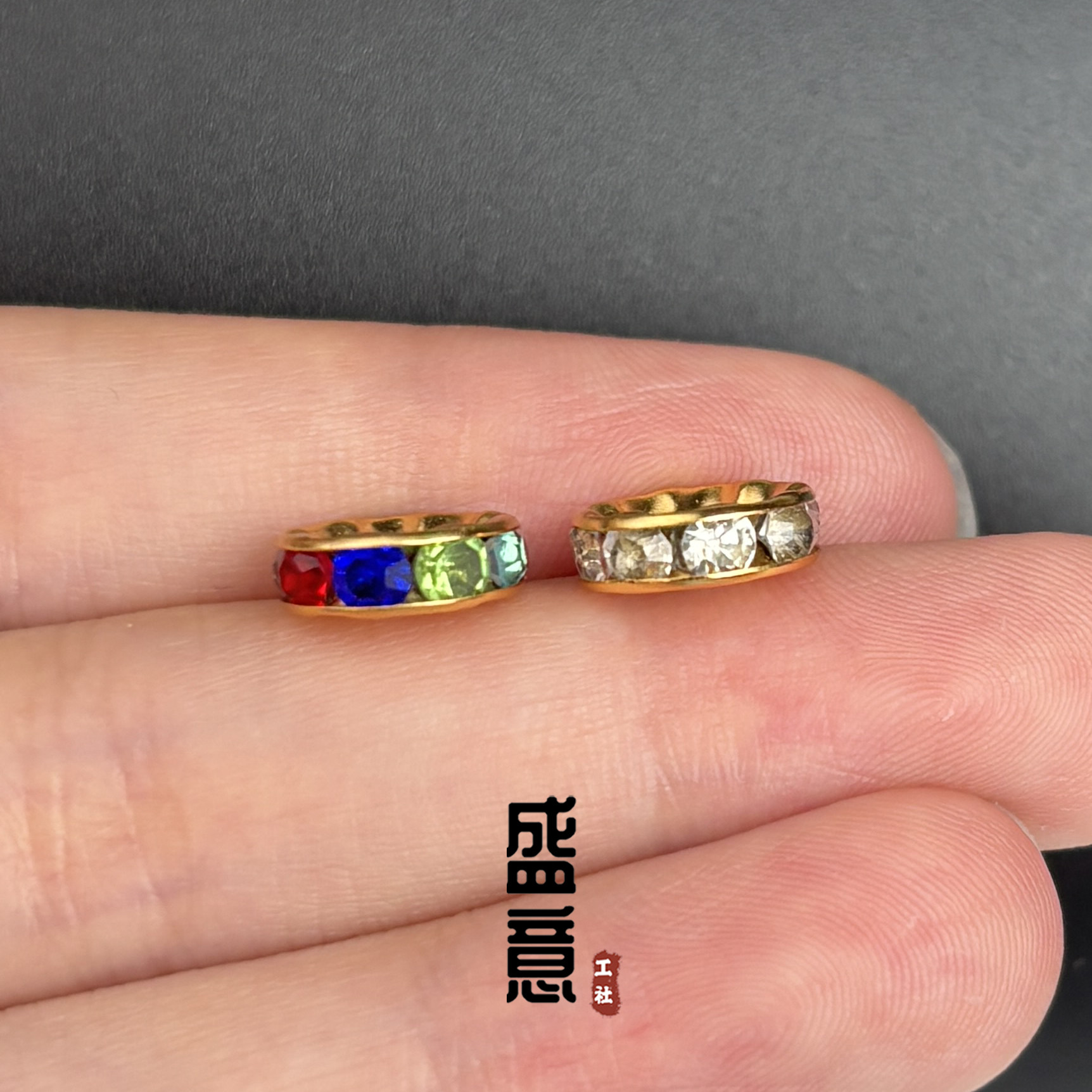 古法24K工艺黄金色花凹彩钻隔珠垫片卡环配珠文玩手串念珠diy配饰