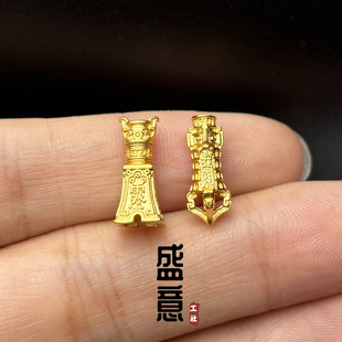 古法24K工艺黄金色帝钟打神鞭护生弟子珠隔珠尾缀吊坠佛珠配饰