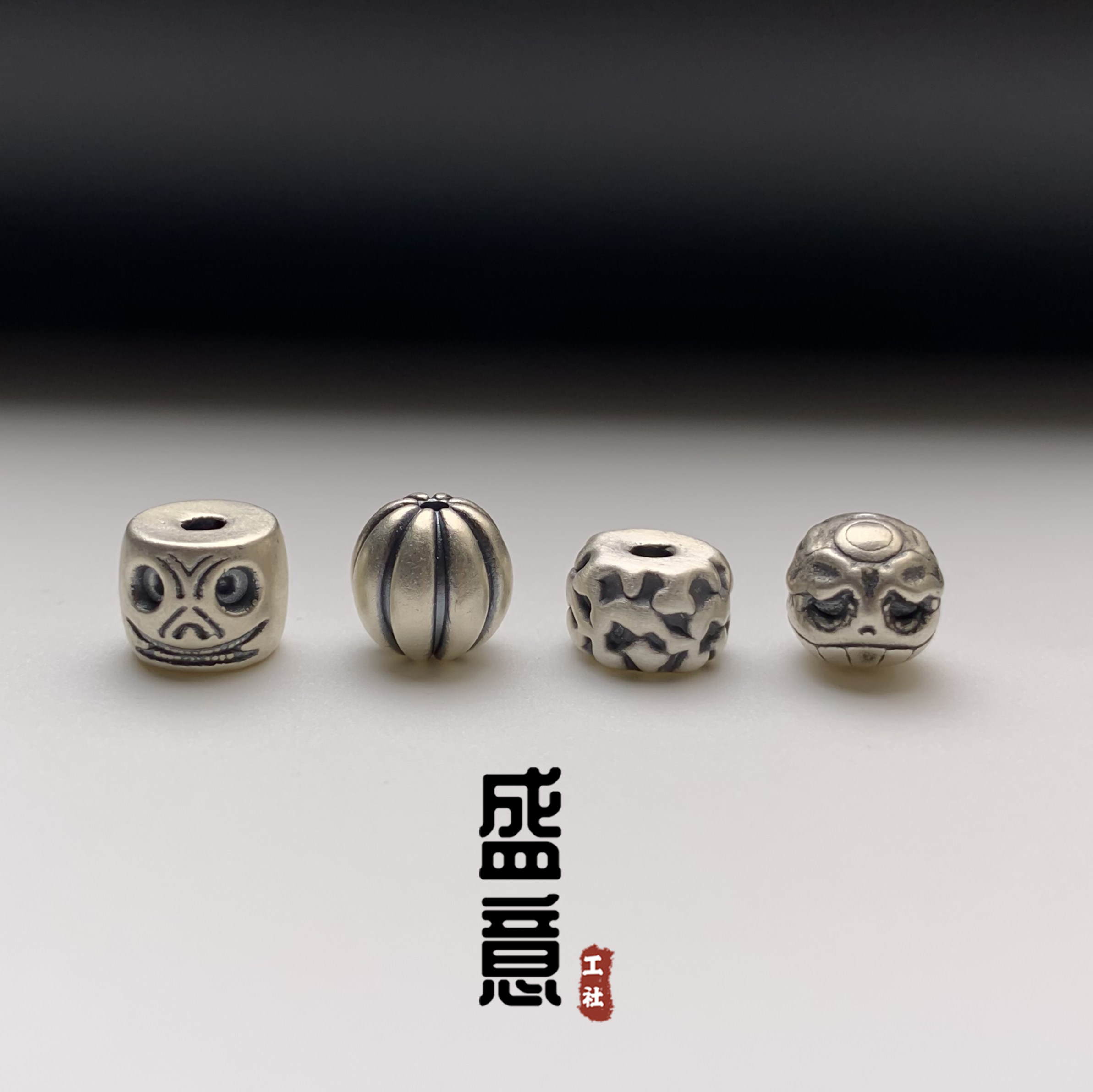 足银999纯银复古阿呆双面尸陀林南瓜陨石坑扁珠圆珠文玩手串配饰