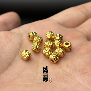 古法24K工艺黄金色925无相锤纹老型弟子珠线束顶珠腰珠手串配珠