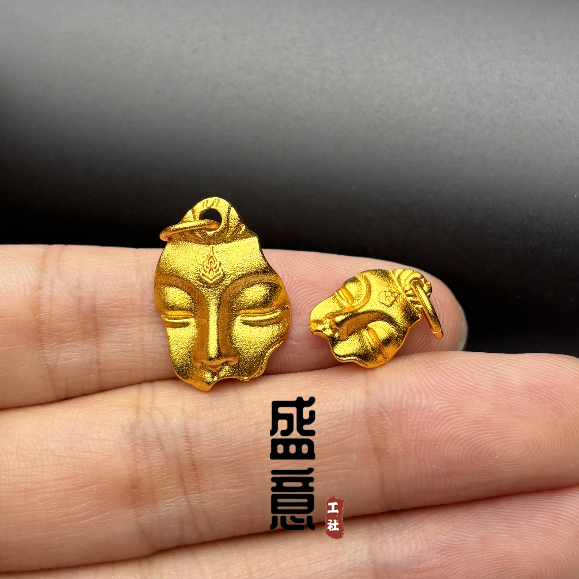 古法24K工艺黄金色不听不言观音吊坠侧挂牌文玩项链手串配饰