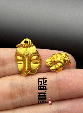古法24K工艺黄金色不听不言观音吊坠侧挂牌文玩项链手串配饰