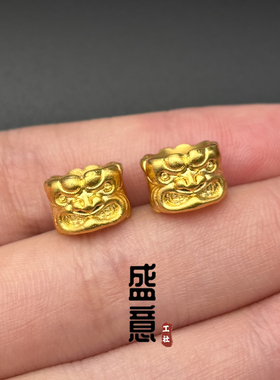 古法24K工艺黄金色吞金兽隔珠腰珠文玩佛珠星月猴头手串配饰