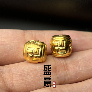 古法24K工艺黄金色925万字符老型桶珠锁骨项链佛珠手串配饰