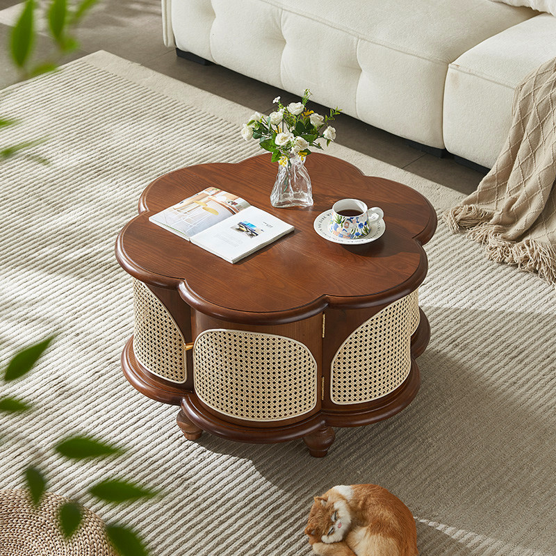 日式复古藤编茶几小户型家用中古风小茶台白蜡木轻奢客厅圆形圆几,住宅家具,茶几,淘宝优惠券,粉丝福利购,淘宝优惠卷
