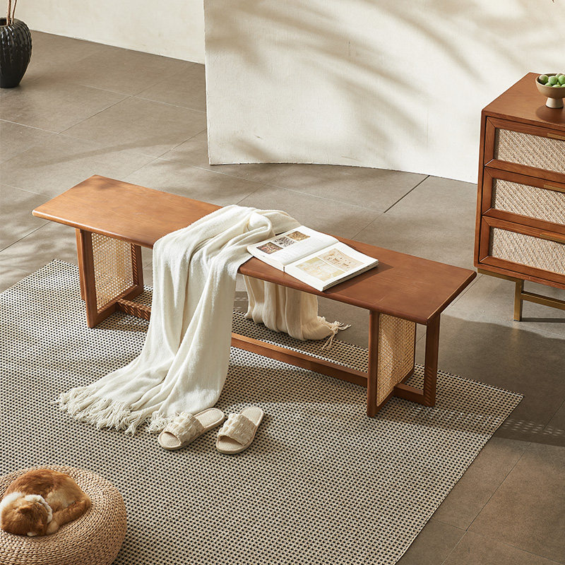 北欧实木藤编艺术床尾凳日式民宿客厅餐椅长凳现代家用门口换鞋凳,住宅家具,换鞋凳,淘宝优惠券,粉丝福利购,淘宝优惠卷