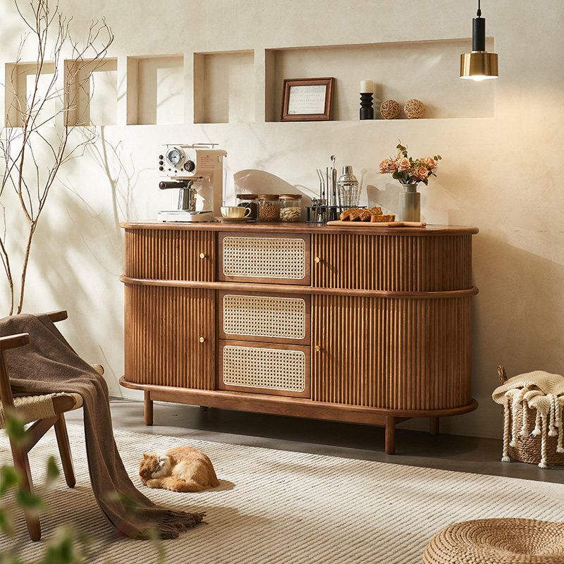 北欧实木储物柜藤编餐边柜日式复古卷帘小户型收纳玄关柜边柜斗柜,住宅家具,餐边柜,淘宝优惠券,粉丝福利购,淘宝优惠卷