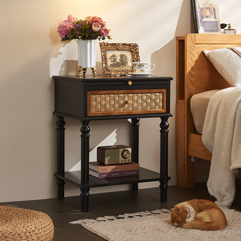 实木藤编床头柜现代简约卧室收纳储物柜小户型家用迷你小型置物柜,住宅家具,床头柜,淘宝优惠券,粉丝福利购,淘宝优惠卷