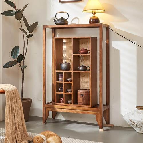 侘寂风实木多宝阁茶室展示柜