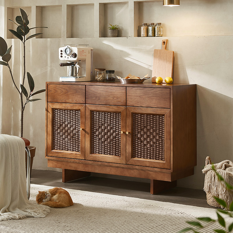 玄关实木藤编客厅斗柜日式