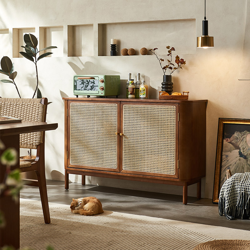 日式原木风藤编餐边柜简约现代茶水柜小户型家用一体靠墙收纳柜子,住宅家具,餐边柜,淘宝优惠券,粉丝福利购,淘宝优惠卷