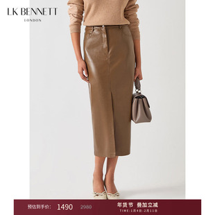 LK BENNETT咖啡色半身裙年冬新款时尚百搭前中开衩设计中长款