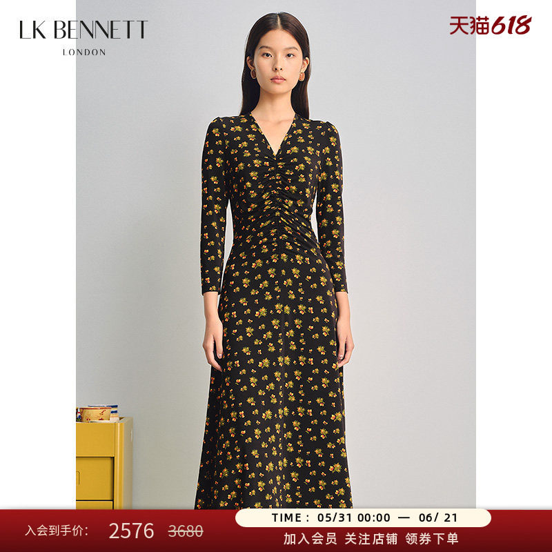 lkbennett优雅弹力碎花连衣裙