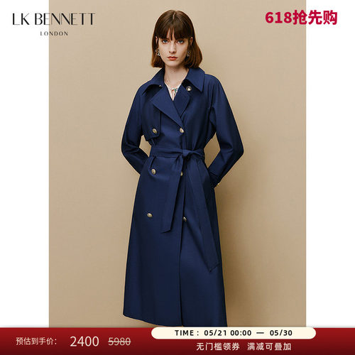 LK BENNETT新款风衣外套女长款春季英伦风宽松双排扣收腰系带