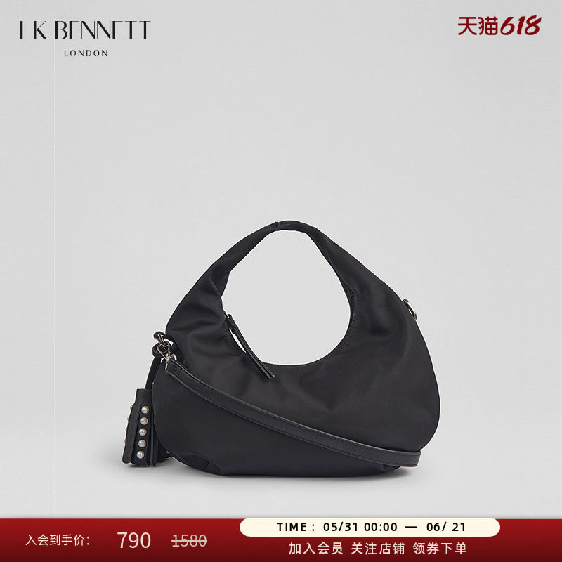 LK BENNETT黑色手抓包冬新款女单肩斜挎流苏挂饰通勤休闲两用