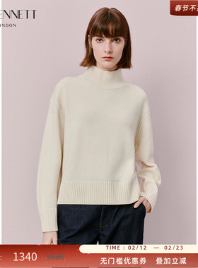LK BENNETT白色毛衣2025冬新款100%绵羊毛套头小高领简约纯色上衣