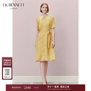 娃娃领收腰衬衫 法式 裙 短袖 lkbennett仙气碎花真丝连衣裙女夏季