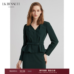 外套2025年春荷叶边下摆通勤 lkbennett墨绿色西装 刘敏涛同款