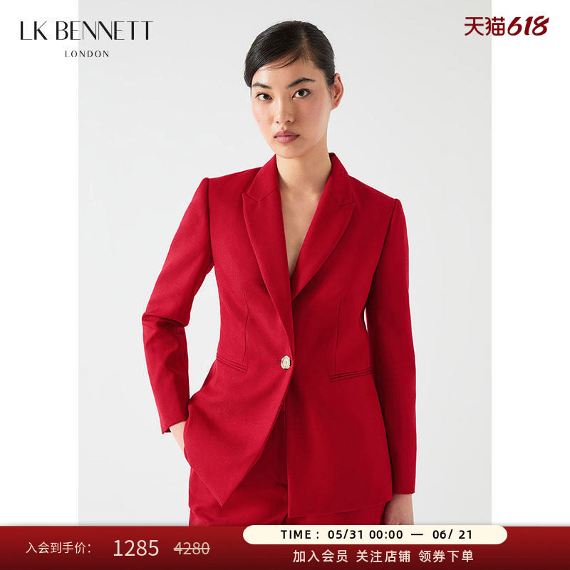 LK BENNETT红色西装外套女春夏新款一粒扣气质通勤职业正装