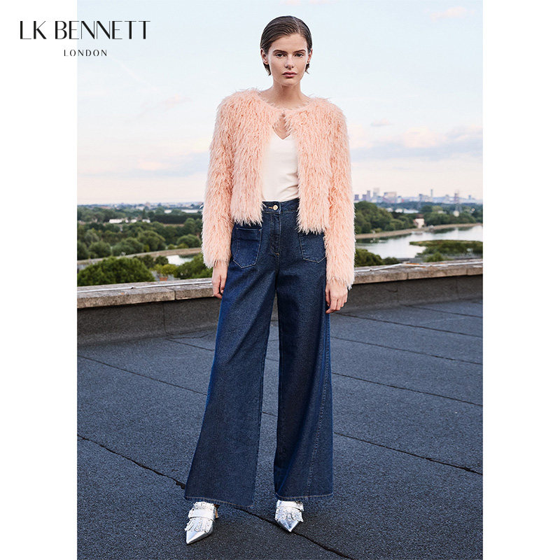 LK BENNETT蓝色直筒牛仔裤秋冬新款高腰显瘦修身通勤百搭