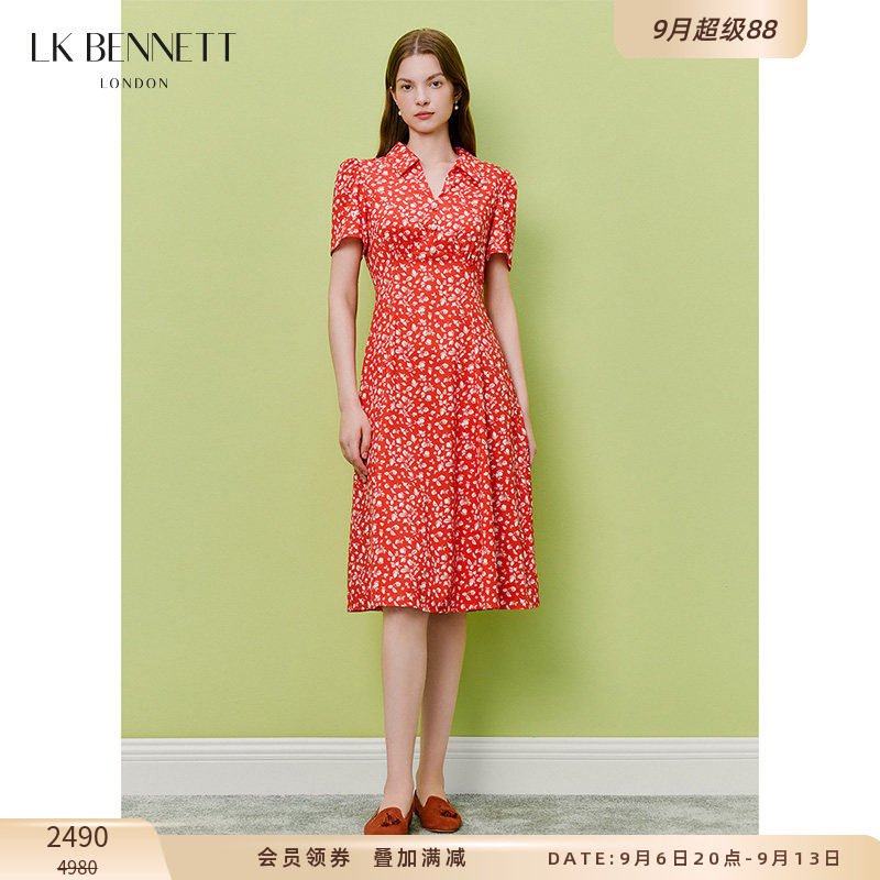 LKBENNETT红色真丝印花连衣裙										