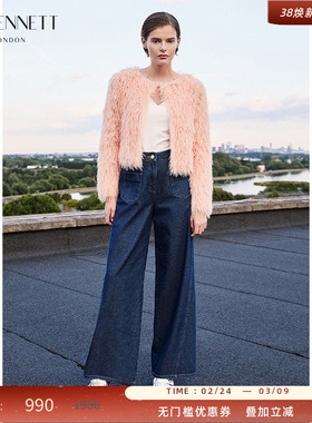 LK BENNETT蓝色直筒牛仔裤2025年秋冬新款高腰显瘦修身通勤百搭