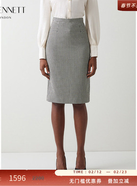 【新闻女王同款】LK BENNETT灰色千鸟格羊毛半身裙秋冬职场通勤