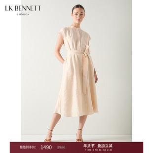 LK BENNETT米色连衣裙2025年秋季新款女小立领收腰单排扣衬衫裙
