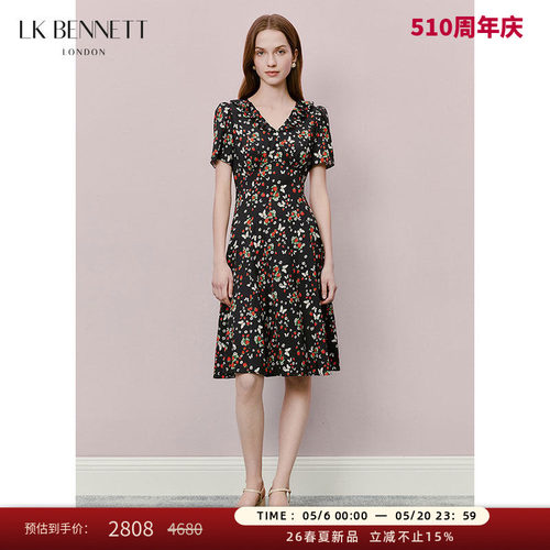 夏季法式复古黑色碎花连衣裙