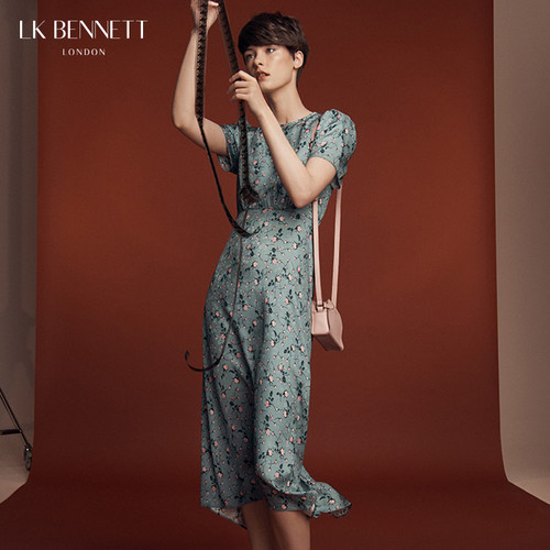 l.k.bennett湖蓝色真丝连衣裙