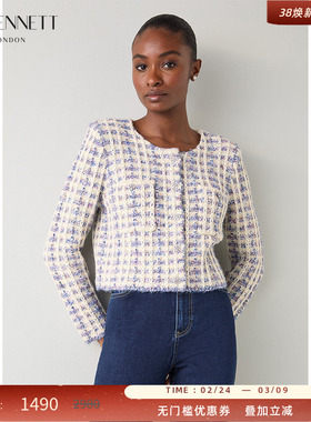 LK BENNETT米色针织开衫女2025秋新款圆领浪漫小香风百搭短款外套