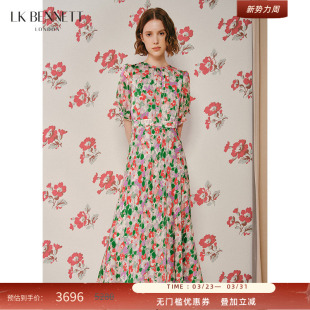 BENNETT高级感印花连衣裙短袖 收腰桑蚕丝缎面感长裙 真丝