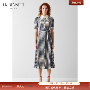 娃娃领翻领衬衫 格纹泡泡袖 裙 BENNETT深蓝连衣裙女2026春夏新款