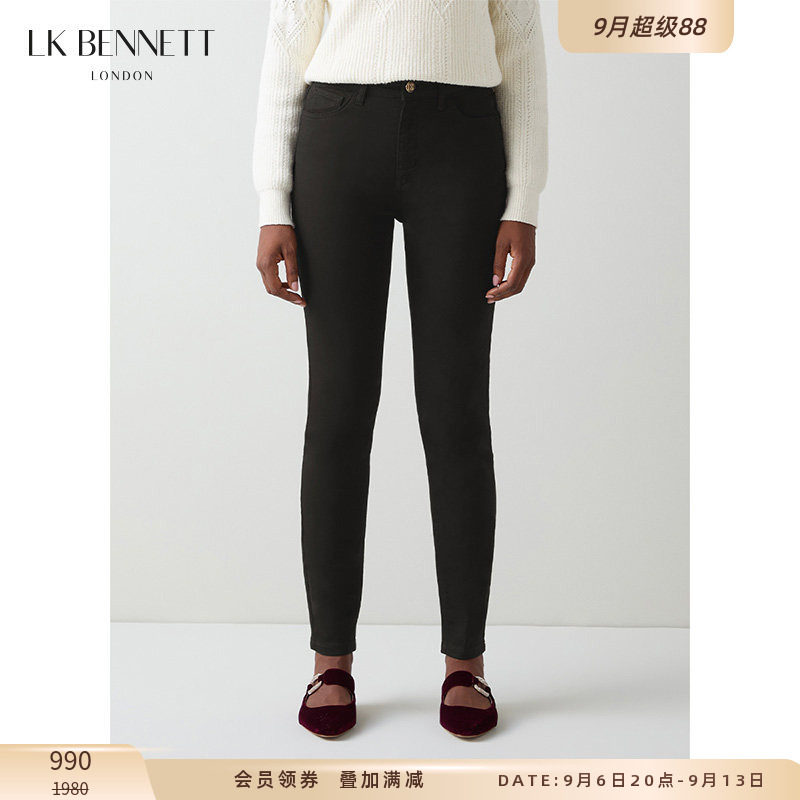 LK BENNETT黑色紧身休闲裤秋冬新款女百搭显瘦小脚打底小黑裤