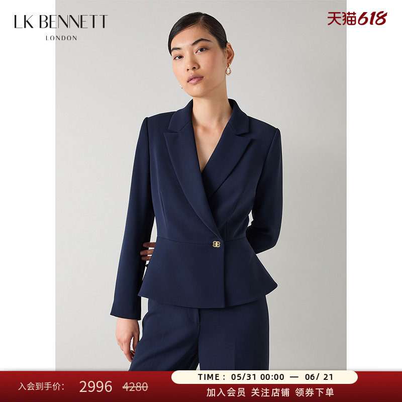 LK BENNETT深蓝西装外套女秋新款通勤气质一粒扣艺术收腰