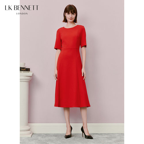【杨紫同款】LK BENNETT红色连衣裙女春夏中袖收腰简约礼服裙