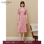 连衣裙 高级感印花夏季 BENNETT粉色碎花连衣裙真丝新款 法式