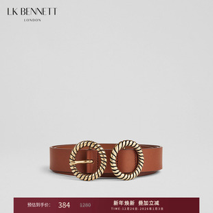 lkbennett棕色真皮宽腰带女新款 牛皮革双圆形环扣