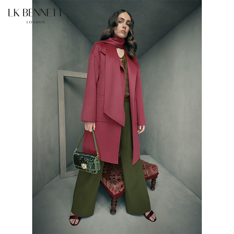 100%绵羊毛大衣气质外套搭围巾