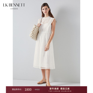 优雅设计感纯棉无袖 lkbennett白色镂空刺绣连衣裙女新款 法式