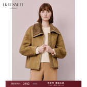 BENNETT驼色短外套女2025年冬新款 纯色polo大翻领拉链保暖