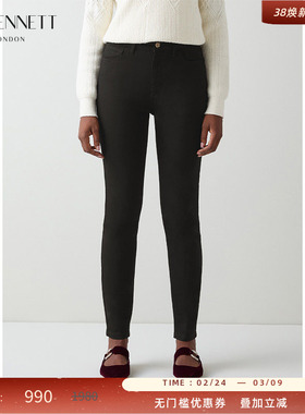 LK BENNETT黑色紧身休闲裤2025秋冬新款女百搭显瘦小脚打底小黑裤