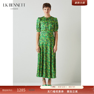 收腰优雅气质高级感 碎花短袖 BENNETT绿色印花连衣裙女新款