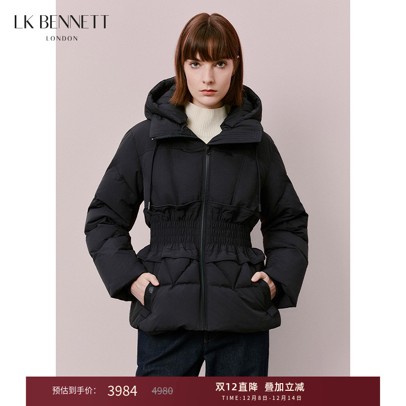 lkbennett深蓝色白鹅绒羽绒服2025年冬新款立裁收腰显瘦保暖连帽
