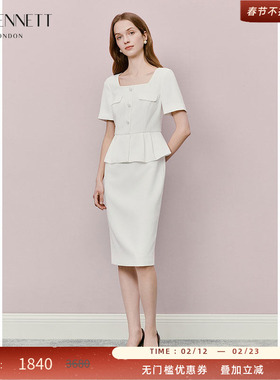 LK BENNETT白色正装连衣裙2025年夏新款假两件法式复古优雅中长款